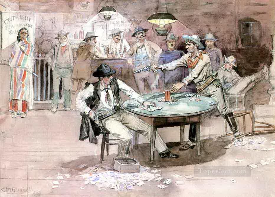 ピースフル・バレー・サルーン 1900 チャールズ・マリオン・ラッセル油絵